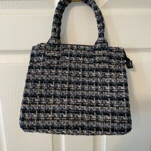 Multi Woven Bag.  Colors of Blue, Gold, Black with handles.